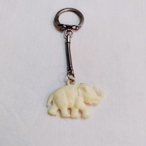 4/$20 Elephant Keychain Trunk Up Walking Happy Cream Plastic 1980s